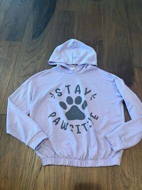 Moa Moa Girls Stay Pawsitive Hoodie Sweatshirt Lavender Size L